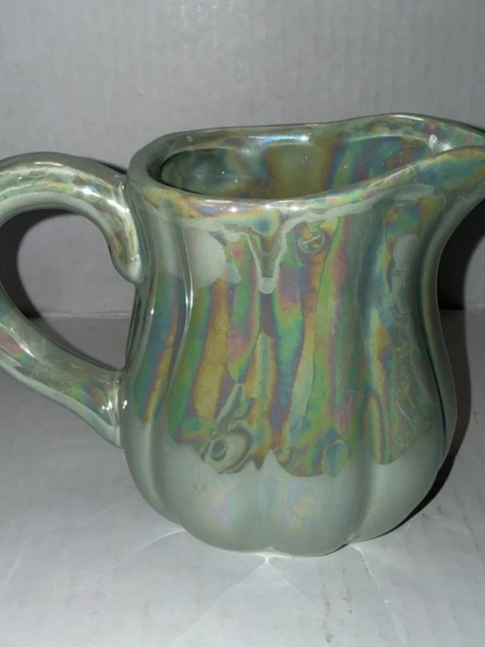 10 Strawberry Street Whimsical Cupboard Iridescent Pumpkin Leaf Pitcher Ceramic